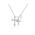 Elegante collana in argento sterling S925 con tre ciondoli a croce unici e cristalli - Argento 925 / Platino