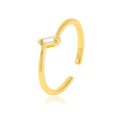 Verstellbarer goldener Ring mit einem minimalistischen rechteckigen klaren Edelstein - J1050 (Einzelner Rechteckiger Klarer Stein)