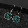 Bohemian retro hollow geometric hoop earrings with bronze finish and turquoise beads - Round Hollow Bronze Bead Style (E2412)