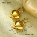 Detail of 18K gold heart earrings showing dimensions 2.98cm width and 5cm length - 3D Heart Hoop Style (NMSE-D744-1)