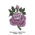 Purple rose brooch with colorful crystals and dark green enamel finish, 6.5cm x 4.5cm - XD823183-1 Purple Rose Crystal