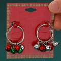 Christmas hoop earrings featuring festive red, green and silver jingling bell charms - Multicolor Bell Hoop (WG-0213)