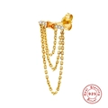 Elegant 925 sterling silver triple chain tassel earrings with orange and white stones - Single Gold-3 Layer Dark Champagne Zirconia Tassel Earring
