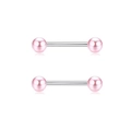 Pair of pink pearl barbell nipple rings made of surgical stainless steel piercing jewelry - Pearl Ball Pair