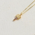 Gold key pendant necklace with purple zircon square accents in a minimalist design - Small Key / Gold with Purple Zircon