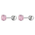 Pink cubic zirconia magnetic stud earrings in silver finish with four-prong setting - 1 Pair / 4# (S310) / Silver Pink