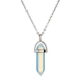 Polished silver stainless steel necklace with hexagonal white opal crystal pendant - Opal