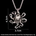 Vintage punk schedel octopus hanger van zilver roestvrij staal met 70cm ketting - Schedel Octopus + 70cm Stalen Ketting