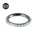 Solid G23 titanium hinged segment ring inlaid with white opals for nose and cartilage - 1.2x8mm / OP26 Side Surface
