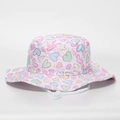 Kids sun bucket hat with colorful heart patterns and adjustable windproof chin strap - White Heart (2#)