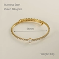 Detail view of 18k gold plated stainless steel bracelet with zircon inlay and dimensions - Gold White Gemstone Open Bracelet (ZB883G-01)