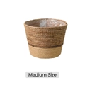 Handwoven medium seagrass planter basket with waterproof lining and two-tone brown design - Medium / Khaki Base