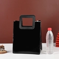 Glossy black PVC gift bag featuring unique square cut-out handles and sleek square shape - Square Handle Black / Large (25*15*28)