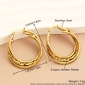 Three-layer C-shaped 18k gold plated stainless steel hoop earrings with textured finish - EH04-10 Large Satin Twisted / Gold