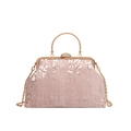 Pink sequin evening clutch bag with gold round handle and chain strap for women - Pink