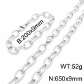 Silver stainless steel 9mm twist cable chain necklace and bracelet set for men - Silver (650x9mm)