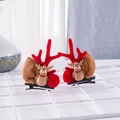 Cute Christmas reindeer antler hair clips with red pompoms and deer doll ornaments - Brown Deer Pair