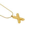 Golden snake chain necklace with a hammered texture letter X pendant for women - Letter X