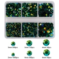Flatback emerald green AB jelly resin rhinestones set in 6-grid organizer for nail art DIY - Dark Green