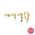 Set mit vier S925 Silber vergoldeten Ohrringen mit smaragdgrünem Opal und Blumenakzenten - Gold-Set 2-Grüner Zirkon