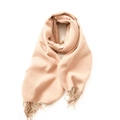 Beige cashmere-feel knitted scarf with fringe tassels in a folded flat lay view - No.1 Camel