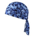 Blue geometric camo stretch bandanna hat with long straps for cycling and sports - Blue Camouflage