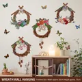 Floral wreath wall decals with butterflies for elegant home living room decoration - Wreath Hanging Decor CH36031AB / 30*60cmX2 Sheets