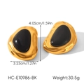 Detailed view of gold irregular earrings with black resin inlay and precise dimensions - Black (HC-E10986-BK)