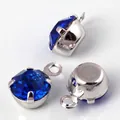 Ciondolo fai-da-te con zircone blu scuro e base a griffe in metallo argentato - 1 pezzo / Placcato argento con zircone blu