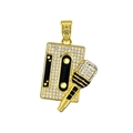 Hip hop gold plated tape and microphone pendant necklace with sparkling crystal inlay - Gold Pendant Only