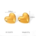 Detaillierte Maße der 18K vergoldeten Herzohrringe mit Angabe von 2,89 cm Breite und 2,63 cm Höhe - Goldene Herz-Ohrstecker mit Spiegelglanz (HC-E10375)