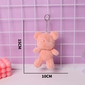 Pink plush teddy bear keychain 15cm tall with silver metal ring for women bags - Pink / Round Buckle