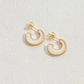 Chic 18K gold plated C-hoop earrings with white enamel inlay and zircon accents - White