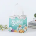 Mint green Easter non-woven gift bag with rabbit and colorful egg prints - CBD03-Horizontal / 21x20x15cm
