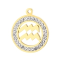 Golden Aquarius zodiac pendant featuring sparkling crystal accents and a polished finish - Aquarius(KLJ3552-Z)