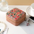 Portable vintage jewelry box with floral pattern and secure zipper closure in light brown - Flower Sea