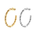 Chic twisted C-shape hoop earrings in gold and silver finish stainless steel - Gold Double Twisted C-Shape