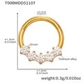 Macro detail of 18k gold plated titanium nose ring with zircon stones and size specs - Round Five-Stone Row Style (T008) / Gold
