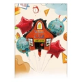 Back to School foil balloon set, school house shape and stars, festive party decor balloons. - Classroom Theme / Five-Piece Set