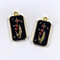 Rectangular alloy enamel charms with golden hand and star patterns for DIY jewelry - Hamsa Hand