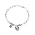 Pulsera de cadena de clip plateada con dijes de corazón pulido y disco redondo mujer - Plateado