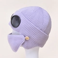 Lavender knitted aviator beanie with protective goggles and removable face mask - Purple