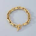 Bracelet chaîne en acier inoxydable doré avec fermoir OT et maillons ovales sur gris - Fermoir à Bascule (Coupe à Six Pans 7,5mm) / Bracelet 20cm / Acier