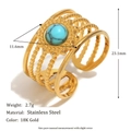 Vintage 18K gold plated stainless steel ring with turquoise stone in multilayer design - Turquoise Open Ring - Gold