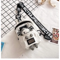 White canvas crossbody chest bag featuring a cute plush donkey design and wide strap - White with Little Calf