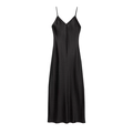 Detail of black silk satin slip dress showing smooth texture and V-neckline finish - XS / Black