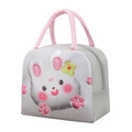 Insulated lunch bag with cute 3D bunny print and pink handles for school or work - Light Grey Rabbit