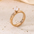 Polished rose gold hammered texture ring featuring a large round zircon stone setting - 4mm Rose Gold Hammered Style (KR100649-K)