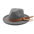 Classic dark grey wool fedora hat featuring a brown leather band with tassel detail - M(56-58cm) / Deep Heather Grey