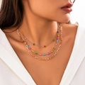 Collana dorata a tre strati con pendenti a cuore colorati per un look a strati - Ciondolo a cuore / Oro